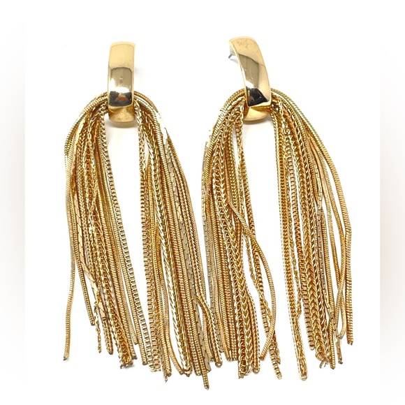New Free People Studio 54 Drop Dangle Gold Fringe Earrings - Picture 5 of 8